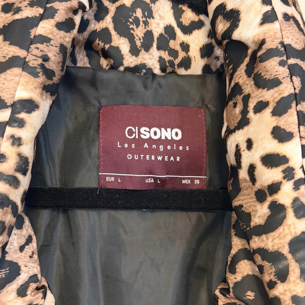 CI Sono Womens Puffer Jacket Large Brown Animal Leopard Gorpcore Outdoor Warm - Picture 5 of 6